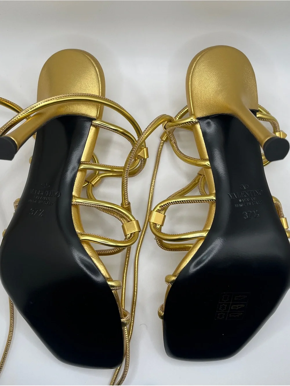 Valentino Garavani Metallic Gold Lace-Up High Heel Sandals